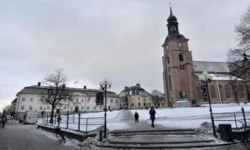 Stora Torget blir sentrum for medaljeseremoniene hver kveld under Ski-VM. Ellers i året er plassen bare flott, omringet som den er av praktbygg fra Faluns storhetstid. Foto: Gjermund Glesnes