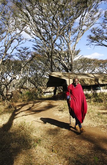 En masai passer på at skumle dyr ikke kommer for nærme. Foto: Runar Larsen